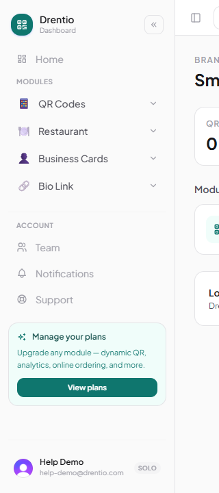 The dashboard sidebar — all 4 modules are there on day one.